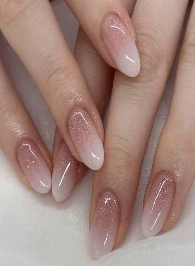 Foccna Extra Short Press on Nails Pink Almond Fake Nails Gradient Bling, Artificial Nails for Women 24pcs - Image 1